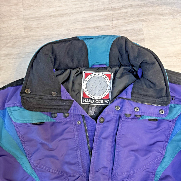 VTG Hard Corps Winters Ski/Snowboarding Jacket Sz L Full Zip Snaps Tuck In Hood - Picture 4 of 12